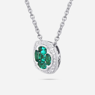 Picture of 14K WHITE GOLD  DIAMOND & LAB EMERALD NECKLACE
