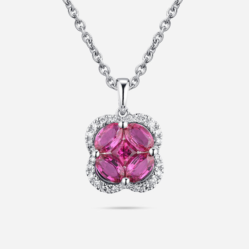 Picture of 14K WHITE GOLD  DIAMOND & RUBY NECKLACE