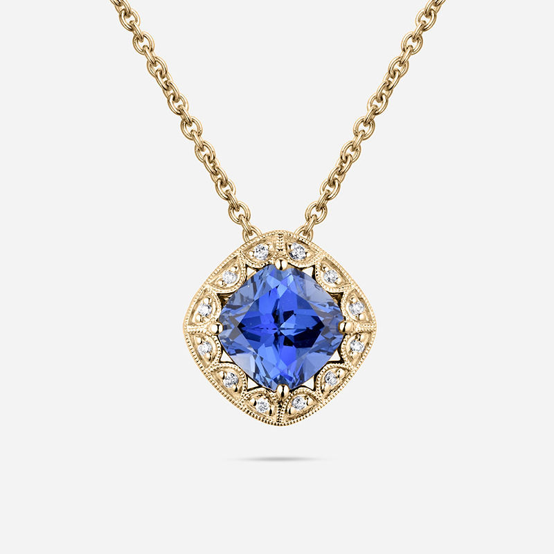 Picture of 14K YELLOW GOLD  DIAMOND & SYNTHETIC TANZANITE NECKLACE