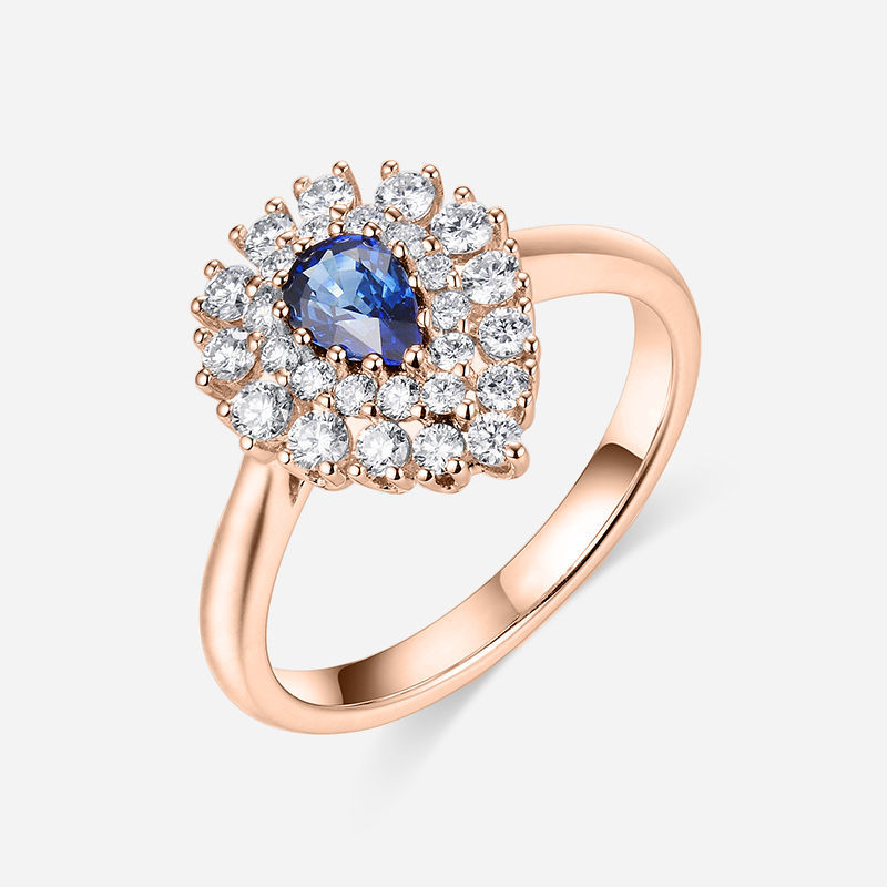 图片 18K 玫瑰金配钻石和蓝宝石戒指