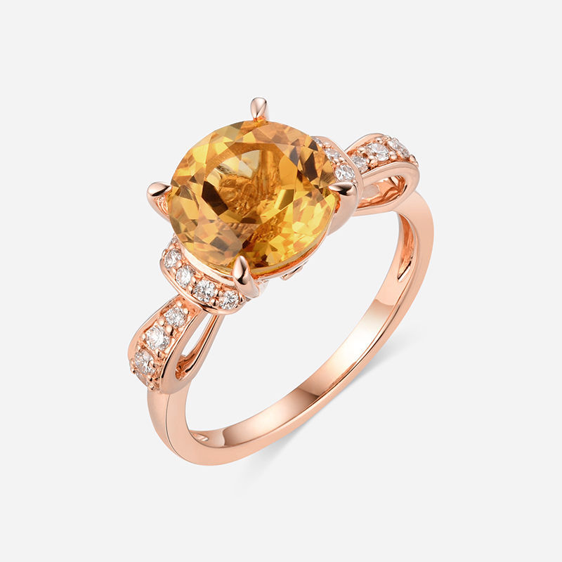 图片 14K 玫瑰金配钻石和黄水晶戒指