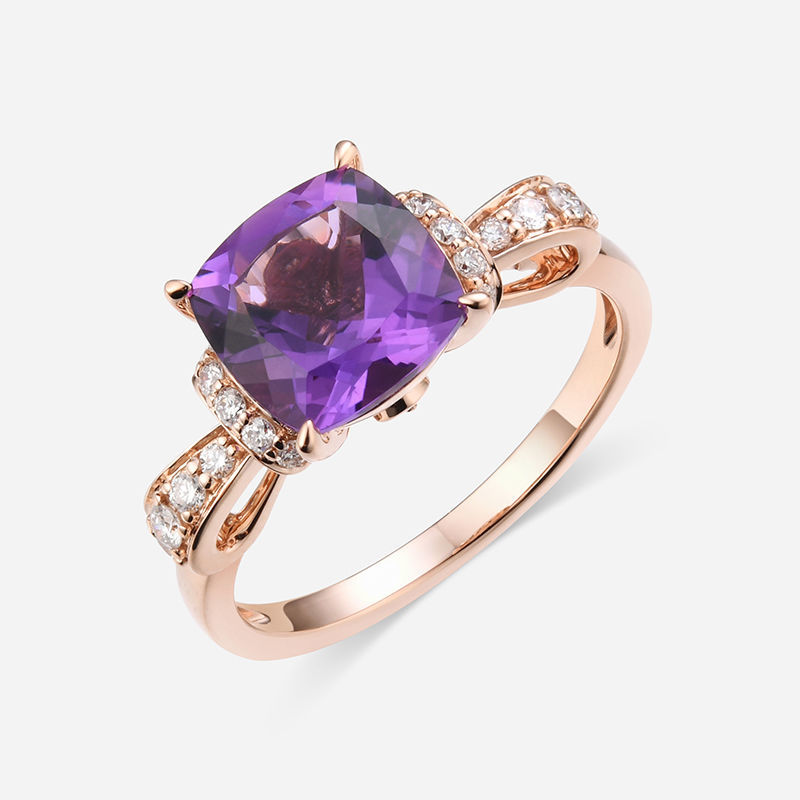 图片 14K 玫瑰金配钻石和紫水晶戒指
