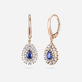 图片 18K 玫瑰金配钻石和蓝宝石耳环