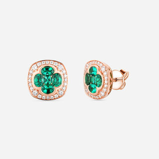 Picture of 14K ROSE GOLD  DIAMOND & LAB EMERALD EARRING