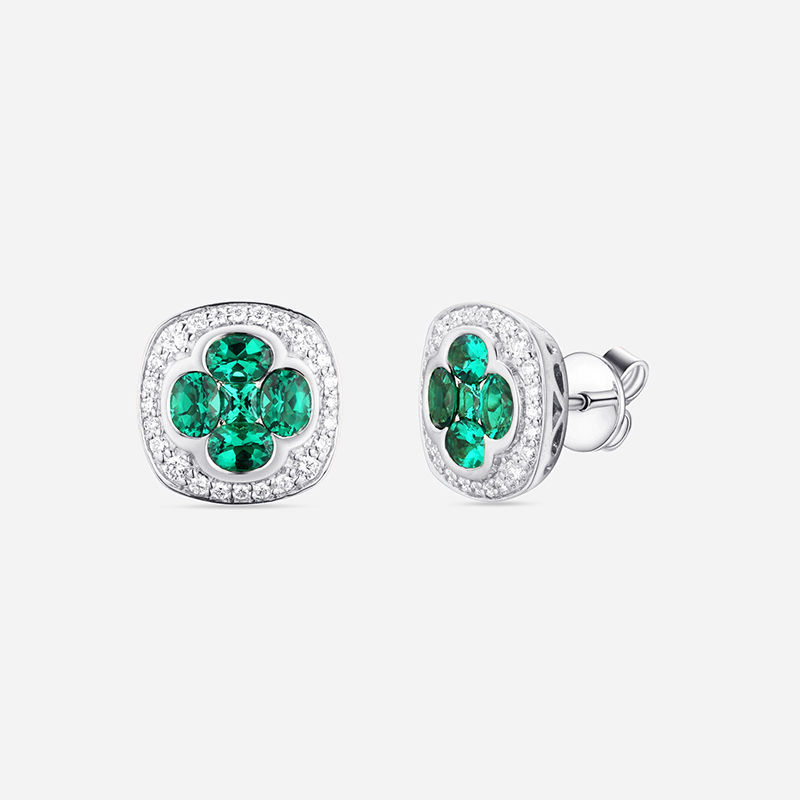 Picture of 14K WHITE GOLD  DIAMOND & LAB EMERALD EARRING
