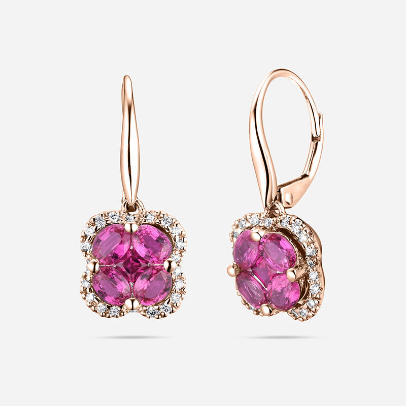 Picture of 14K ROSE GOLD  DIAMOND & RUBY EARRING