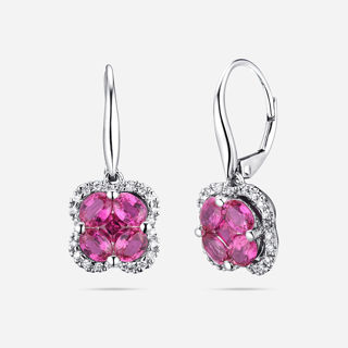 Picture of 14K WHITE GOLD  DIAMOND & RUBY EARRING