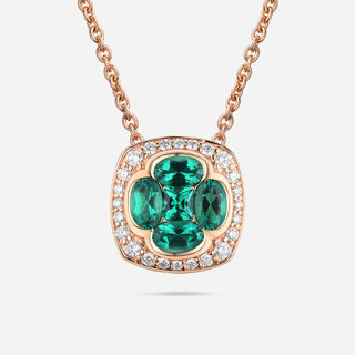 Picture of 14K ROSE GOLD  DIAMOND & LAB EMERALD NECKLACE