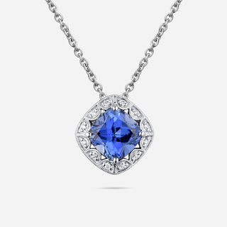 Picture of 14K WHITE GOLD  DIAMOND & SYNTHETIC TANZANITE NECKLACE