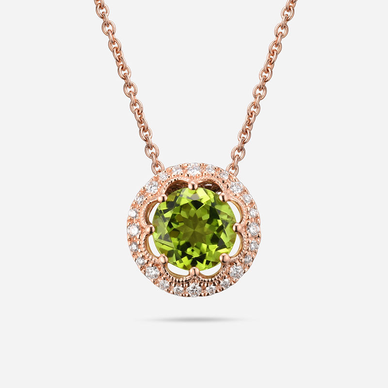 Picture of 14K ROSE GOLD  DIAMOND & PERIDOT NECKLACE