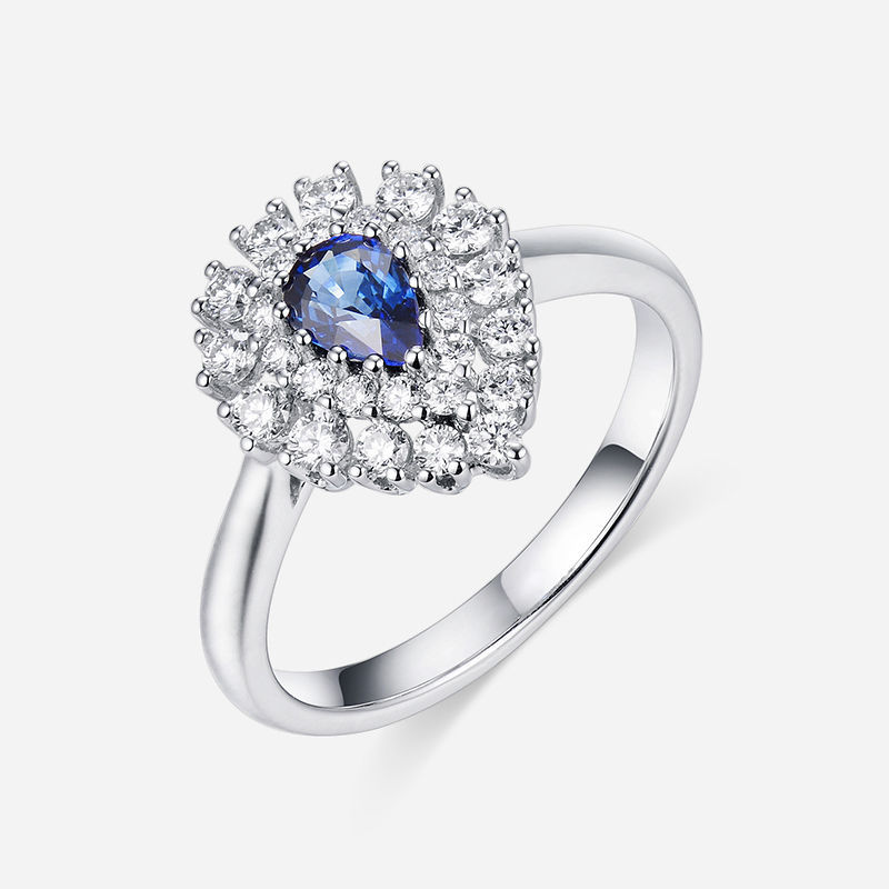 图片 18K 白金配钻石和蓝宝石戒指