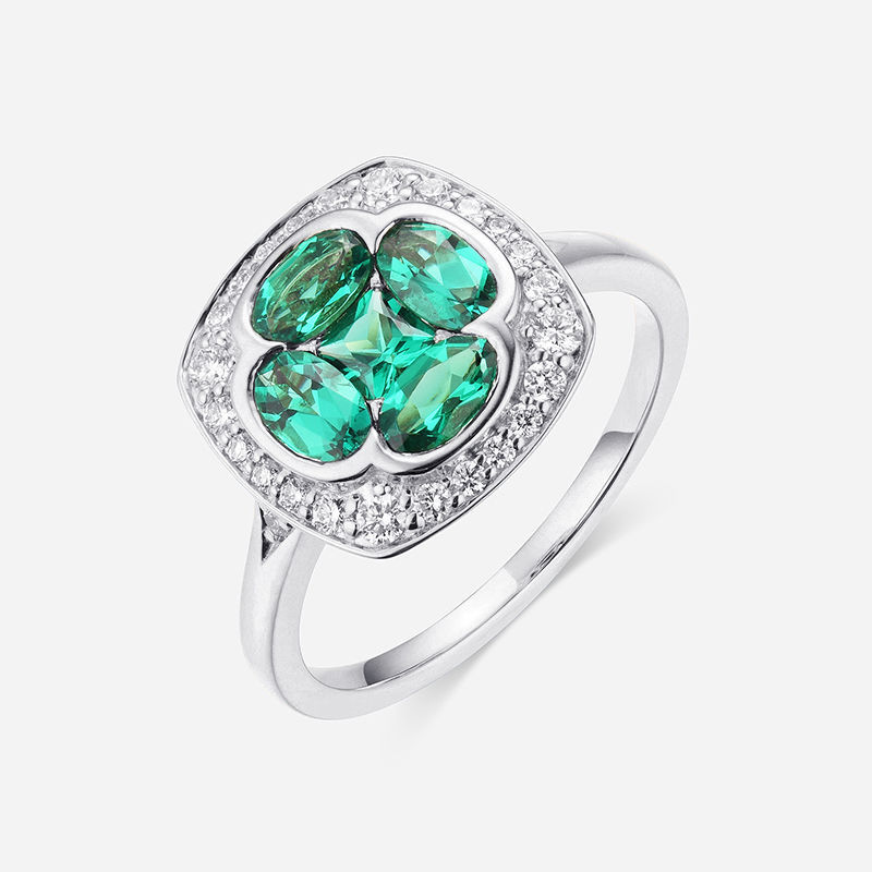 Picture of 14K WHITE GOLD  DIAMOND & LAB EMERALD RING