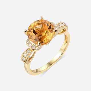 图片 14K 黄金配钻石和黄水晶戒指