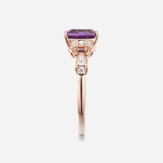 图片 14K 玫瑰金配钻石和紫水晶戒指