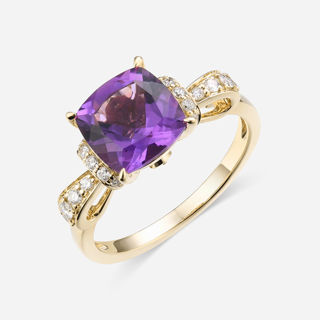 图片 14K 黄金配钻石和紫水晶戒指